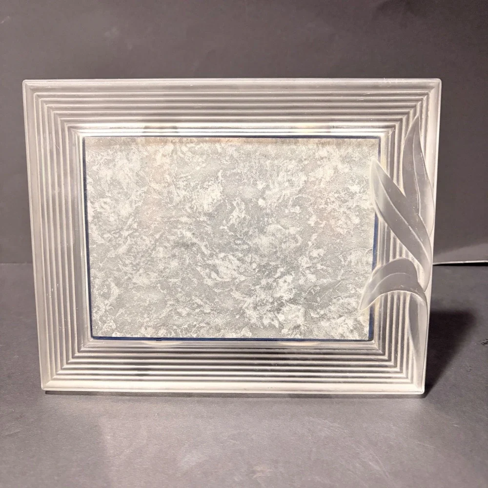 J.G. Durand Crystal Glass Frame Frosted Etched Botanical Heavy 5x7 Photo Picture